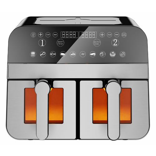 Friteuse à air chaud Airfryer numérique double panier 2400W Acier Inoxydable avec fenêtre 9L Comfy Nest CNAFD45WS