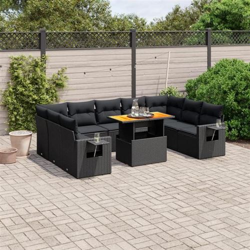 Non Communiqué Noir Vidaxl Salon De Jardin Avec Coussins 10 Pcs, Canapés De Terrasse, Ensemble De Meubles De Patio, Mobilier D'extérieur, 3271895