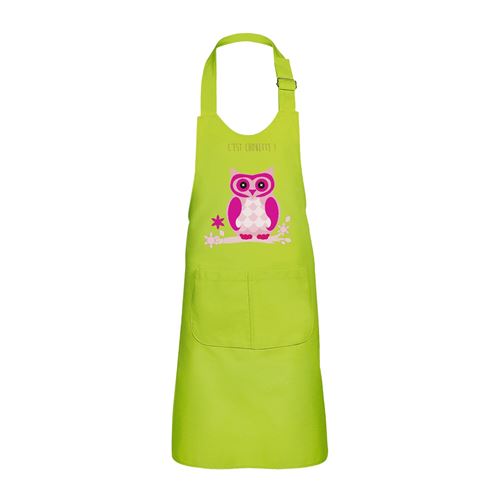 Fabulous Tablier Cuisine Enfant 2 Poches Vert Chouette Rose sur une Branche - Haut de gamme