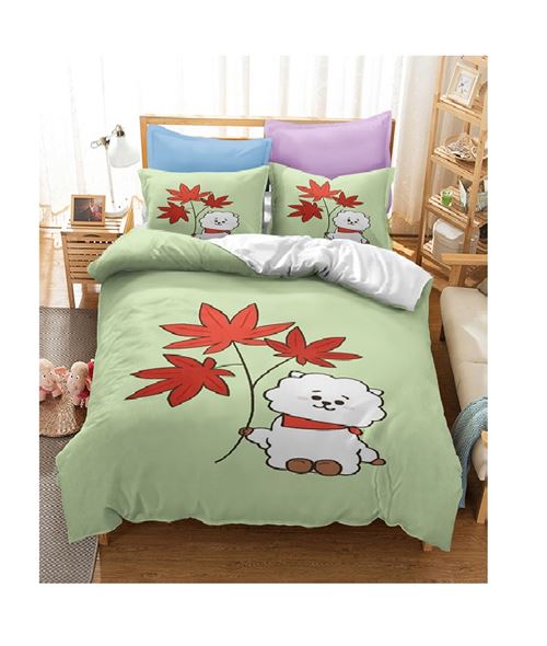 Set de housse de couette BT21 en polyester 240x220cm avec 2 taies d'oreiller 50*75cm #MK18006