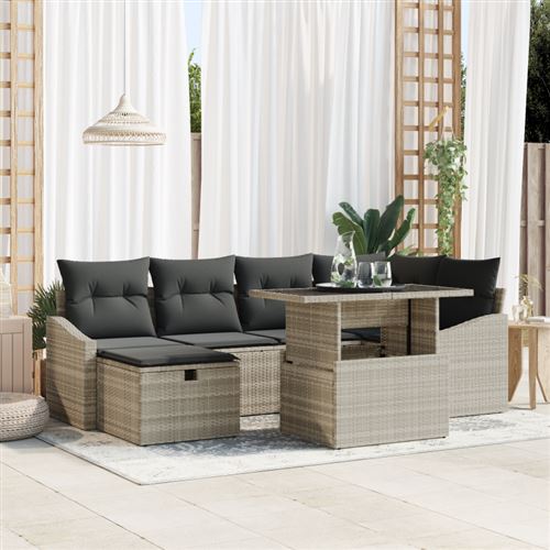 Non Communiqué Gris Clair Ensemble Canapé Jardin 7 Pièces Avec Coussins Poly Rattan
