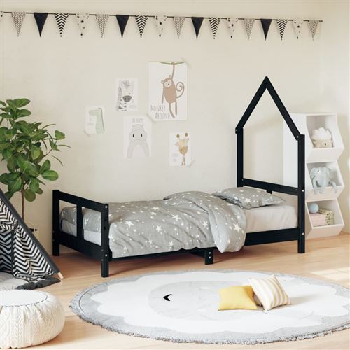 vidaXL Cadre de lit pour enfant noir 80x160 cm bois de pin massif834560