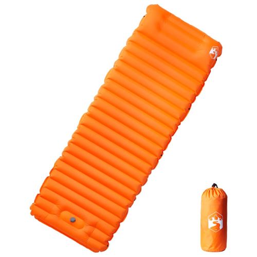 Matelas de camping autogonflant avec oreiller 1 personne orange