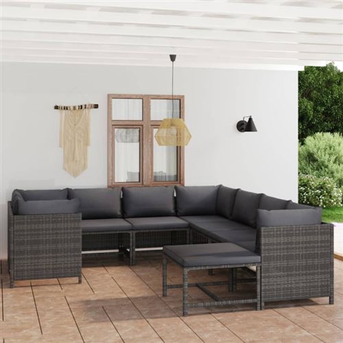 Non Communiqué Gris Salon De Jardin Modulable Vidaxl Polyethylene 8 Personnes 9 Pieces