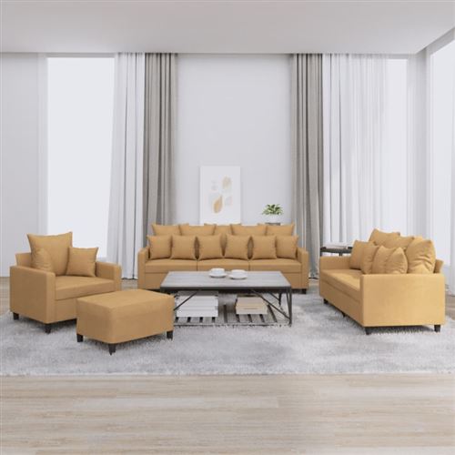 vidaXL Ensemble de canapés 4 pcs avec coussins Marron Velours
