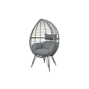 Fauteuil œuf Suspendu En Résine Tressée Gris - Avec Coussin Rouge - Pour Jardin, Terrasse - Dimensions 98x98x198 Cm