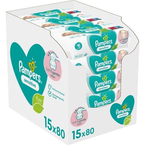 PAMPERS Lingettes bébé SENSITIVE - Lot de 15 x 80 lingettes - 1200 lingettes