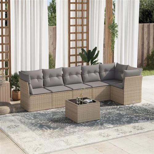 Non Communiqué Beige Salon De Jardin Modulable Vidaxl Rotin 7 Pieces X 289 X 69