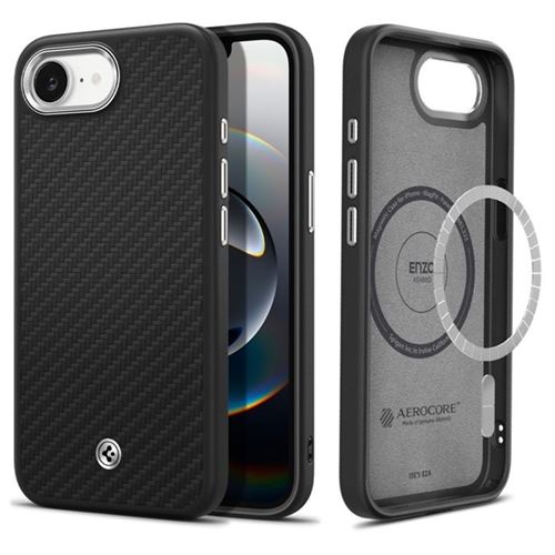 Spigen Enzo Aramid - Coque de protection pour téléphone portable - compatibilité avec MagSafe - polyuréthanne thermoplastique (TPU), fibre aramide - noir mat - pour Apple iPhone 16e