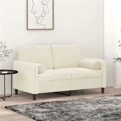 Non Communiqué Crème Canapé 2 Places Avec Oreillers Décoratifs 120 Cm Velours