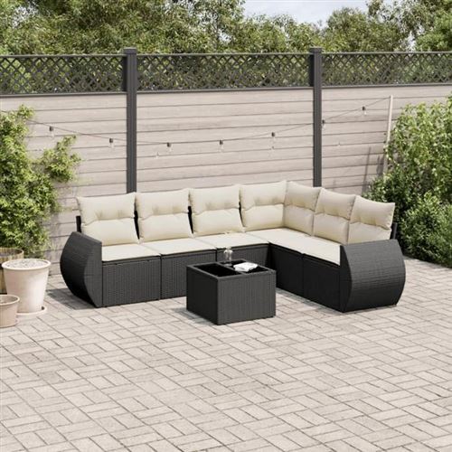 VIDAXL  Salon De Jardin 7 Pcs Avec Coussins Noir R&eacute;sine Tress&eacute;e