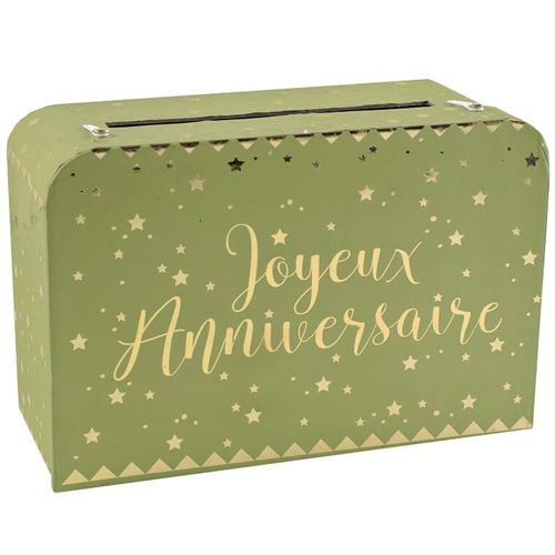 Tirelire urne Joyeux Anniversaire vert Olive/Sauge et doré or (x1) REF/5671 - santex