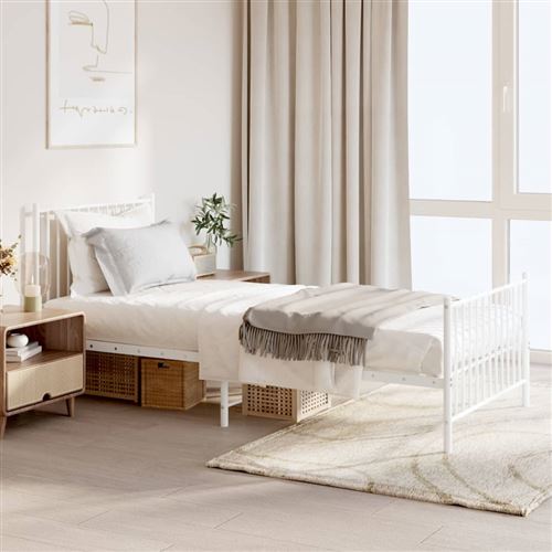 vidaXL Cadre de lit métal avec tête de lit/pied de lit blanc 90x200 cm