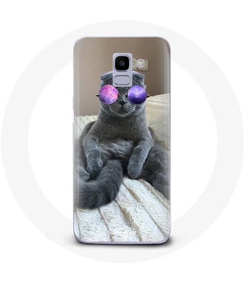 Coque pour Samsung Galaxy J6 2018 Chat avec Lunettes de vue violettes Maniacase