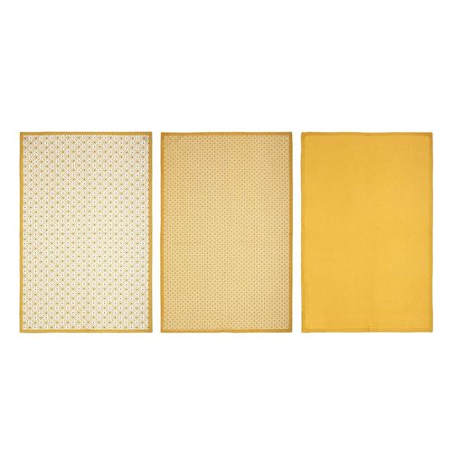 Atmosphera Créateur d'intérieur - Lot de 3 Torchons "Imprimé" 45x70cm Ocre