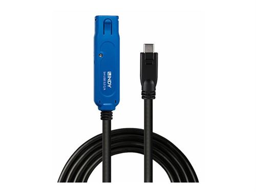 Lindy - Rallonge de câble USB - 24 pin USB-C (M) pour USB type A, power DC jack 2.5 mm (ID: 0.7 mm) (F) verrouillage - USB 3.2 Gen 2x2 - 5 m - rond, actif - noir