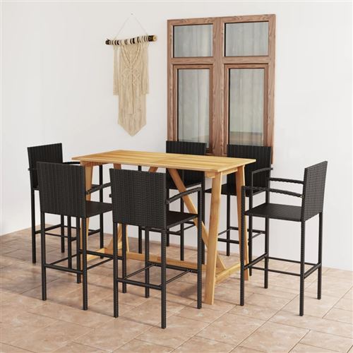 vidaXL Ensemble de bar de jardin 7 pcs Noir