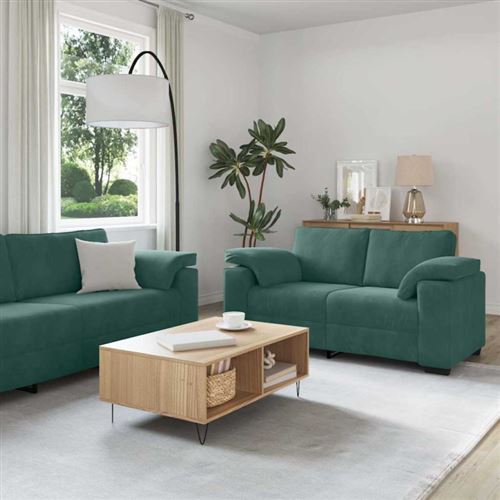 Non Communiqué Vert Ensemble De Canapés 3 Pcs Avec Coussins Foncé Velours