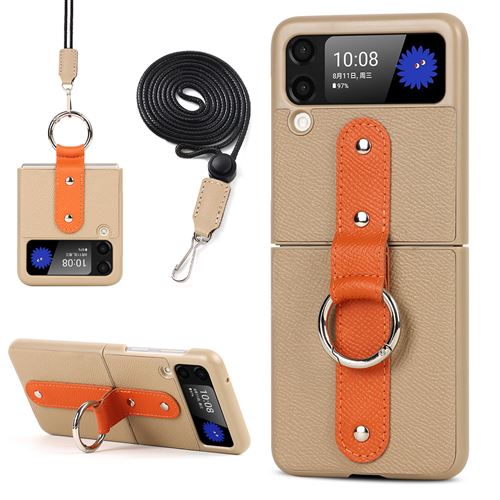 Coque avec Bague Pour Samsung Galaxy Z Flip 3 Frusde avec Bandoulière Etui de Protection-Rose