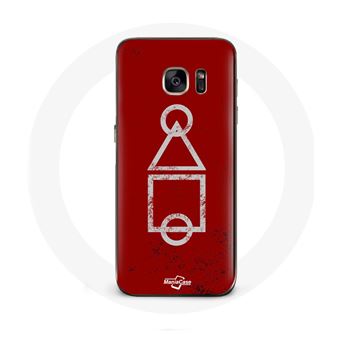 Hoesje voor Samsung Galaxy S6 Edge Inktvis spel logo symbolen cirkel vierkant driehoek Rode achtergrond Maniacase - 1