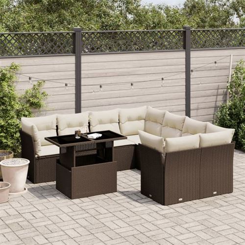 Non Communiqué Marron Salon De Jardin Modulable Vidaxl Resine Tressee 9 Pieces 62.0 X 62 X 69
