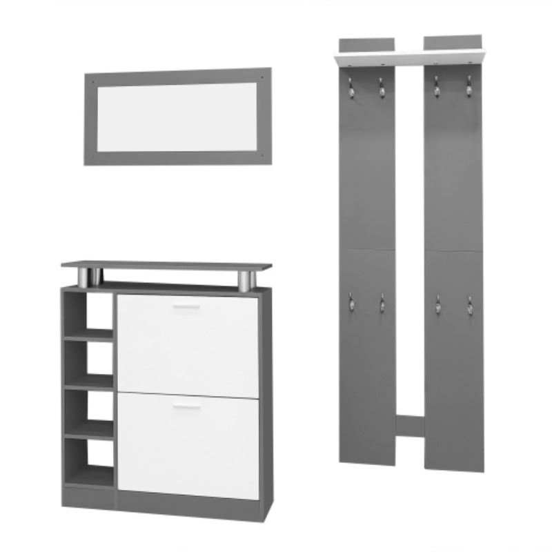 Meuble De Couloir ADGO Riva - 3 En 1 : Dressing, Patères, étagère - Blanc - Miroir Inclus - 90x35 Cm