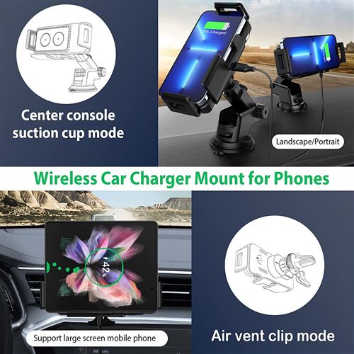 Accezz Support de téléphone de voiture pour Samsung Galaxy S23 Ultra -  Chargeur sans fil - Tableau de bord et pare-brise - Noir