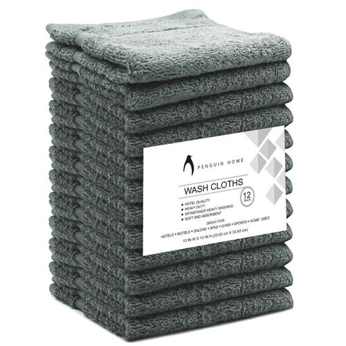 Penguin Home® 100 % Baumwolle Frottee-Gesichtstuch - Maschinenwaschbar, Dicker und Plüsch Waschlappen, Luxus Spaoder Badezimmer-Handtuch, Weiß, 33 x 33 cm, 12er Pack