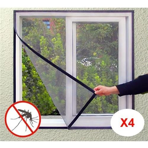 Lot de 4 moustiquaire pour fenêtre avec fixation Velcro - 100 x 120 cm.