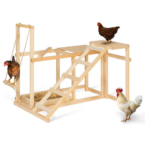 Aire de jeux en bois XXL pour poules avec balançoire perchoir échelle bain de poussière