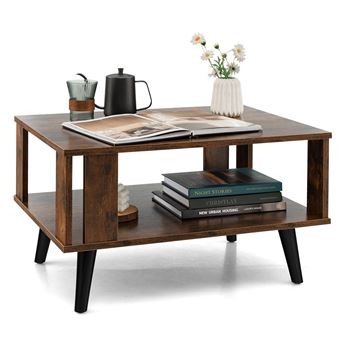 Giantex Table Basse à 2 Niveaux, Table d'Appoint Industriel 4 Jambes Patins Antidérapants pour Salon, Chambre, Bureau, 70 x 50 x 41 cm, Marron Rustique - 1