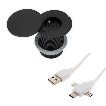 Otio - Prise encastrable 16A et câble USB universel 3 sorties OFFERT - Zenitech - 1