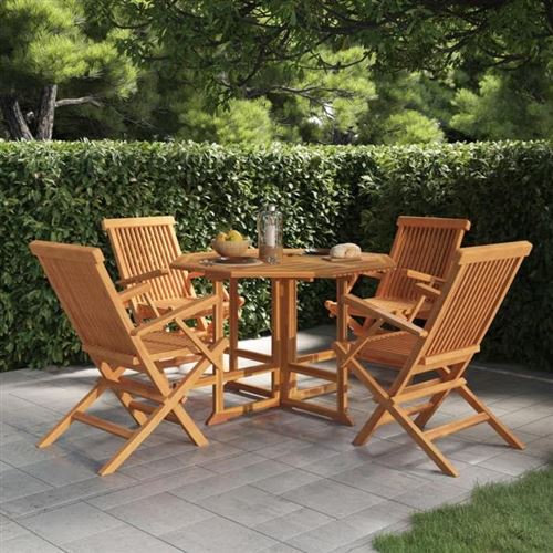 Vidaxl Ensemble À Manger D'extérieur Pliable 5 Pcs Bois De Teck - Image 3