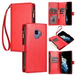 Étui FOXDOCK pour Samsung Galaxy S9 avec blocage RFID, porte-cartes de crédit, portefeuille en cuir à fermeture éclair avec dragonne et béquille, housse de protection compatible avec Samsung Galaxy S9-Rouge