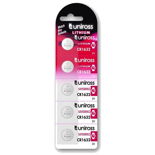 UNIROSS Pack de 5 Piles Lithium CR1632, 3V