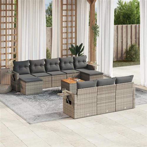 VIDAXL Salon de jardin 11 pcs avec coussins gris resine tressee