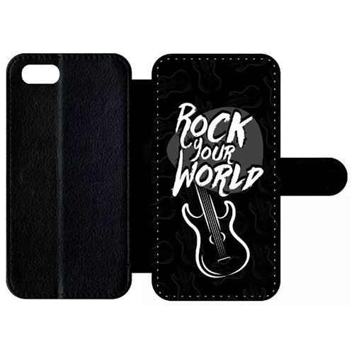 Etui My-Kase pour iPhone Se 2020 - rock your world fond noir - Simili-cuir Noir