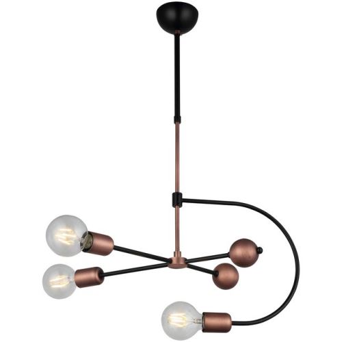 HOMEMANIA Lampe à Suspension Repa - Lustre - Lustre de plafond - Cuivre, noir en Métal, 51,5 x 33,5 x 84,5 cm, 3 x E27, Max 40W
