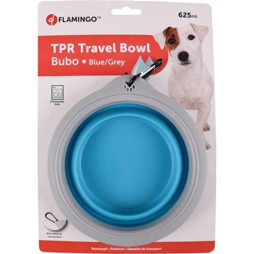 Gamelle de transport BUBO 625 ml. pour chien. couleur bleu/ gris.