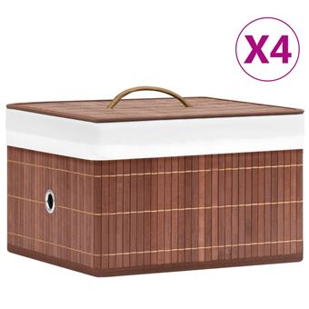 vidaXL 4x Boîtes de Rangement Bac de Stockage Boîte d'Emballage Coffre de Rangement Organisateur Echarpes Chaussettes Maison Intérieur Bambou Marron - 1