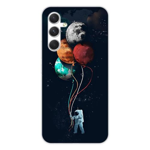 Coque en silicone imprimée compatible Samsung Galaxy A54 5G Cosmonaute aux Ballons