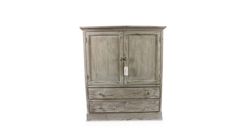 Buffet Bas Rangement Bois Cerusé Blanc 2 Tiroirs 83x38.5x97cm - Décoration d'Autrefois