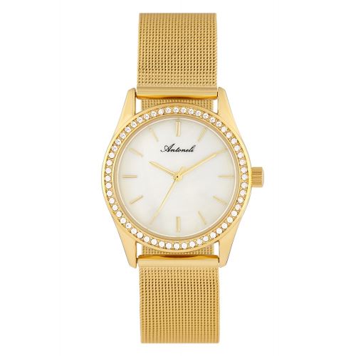 Montre Femme Antoneli à Quartz Cadran Blanc 33mm Et Bracelet Doré En Maille ANTS18067