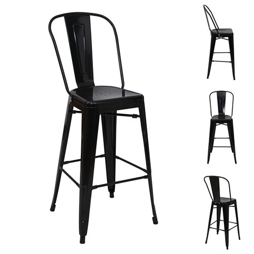 Mendler 4x tabouret de bar HWC-A73, chaise de comptoir avec dossier, m&eacute;tal, design industriel ~ noir
