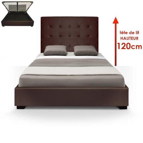 Lit Coffre Trevene + Sommier 140cm Marron