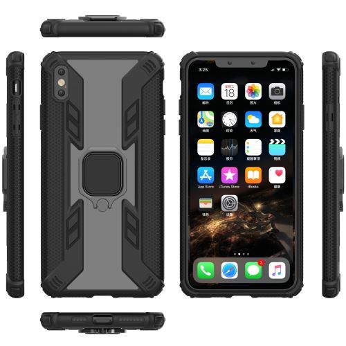 Coque en TPU hybride de style guerrier noir avec béquille en anneau pour votre Apple iPhone XS Max