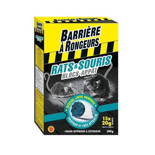 barriere a rongeurs blocs appâts pour rats et souris - spécial lieux humides - 15 x 20 g