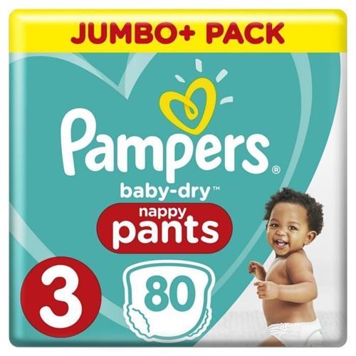 Pampers Baby-Dry Pants Taille 3, 6-11 kg, 80 Couches-Culottes - Jumbo Pack