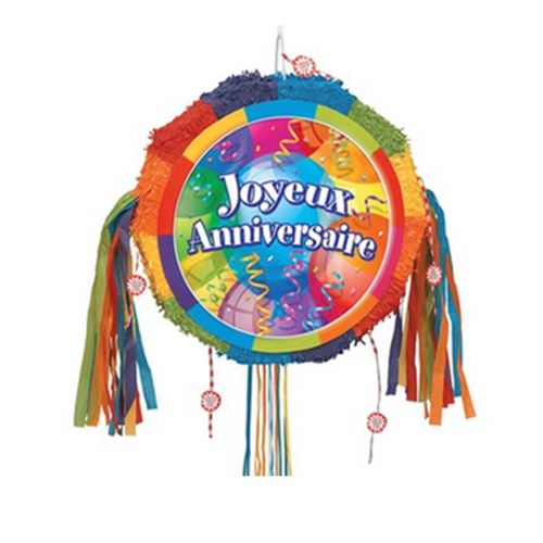 piñata à tirer rond joyeux anniversaire coloré - 194081