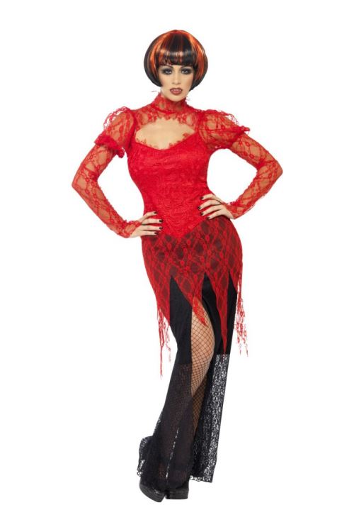Costume vampire femme sexy dentelle rouge et noir s